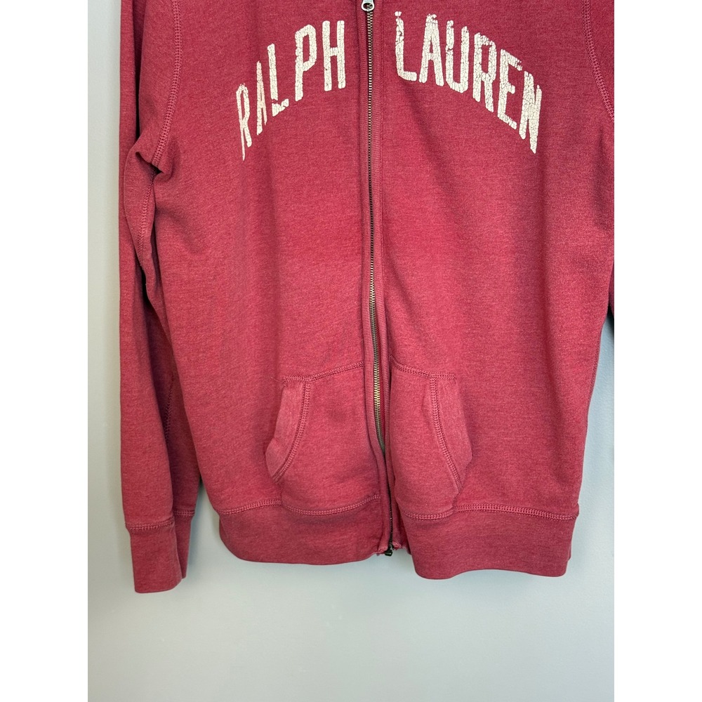 Polo Jeans Co Ralph Lauren Zip Hoodie Mens XL Red Cotton Blend Distressed Logo - Picture 5 of 10